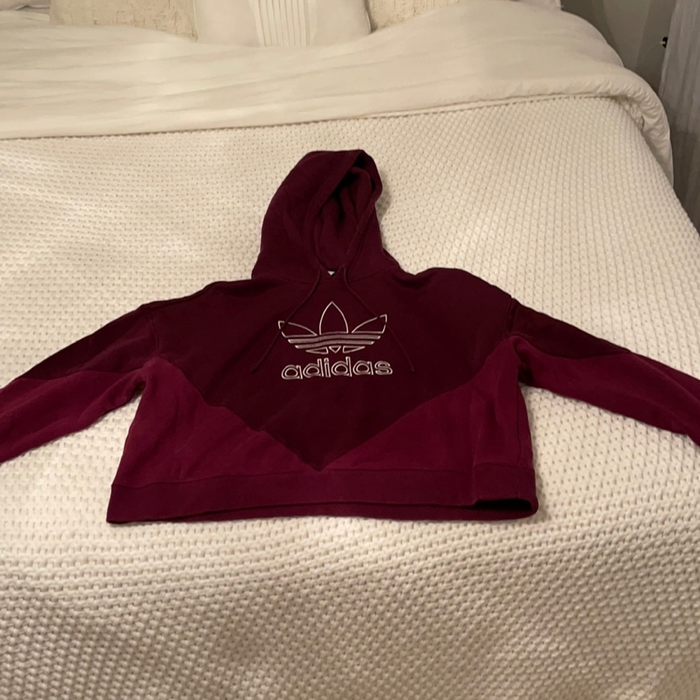 Adidas burgundy crop top hoodie!